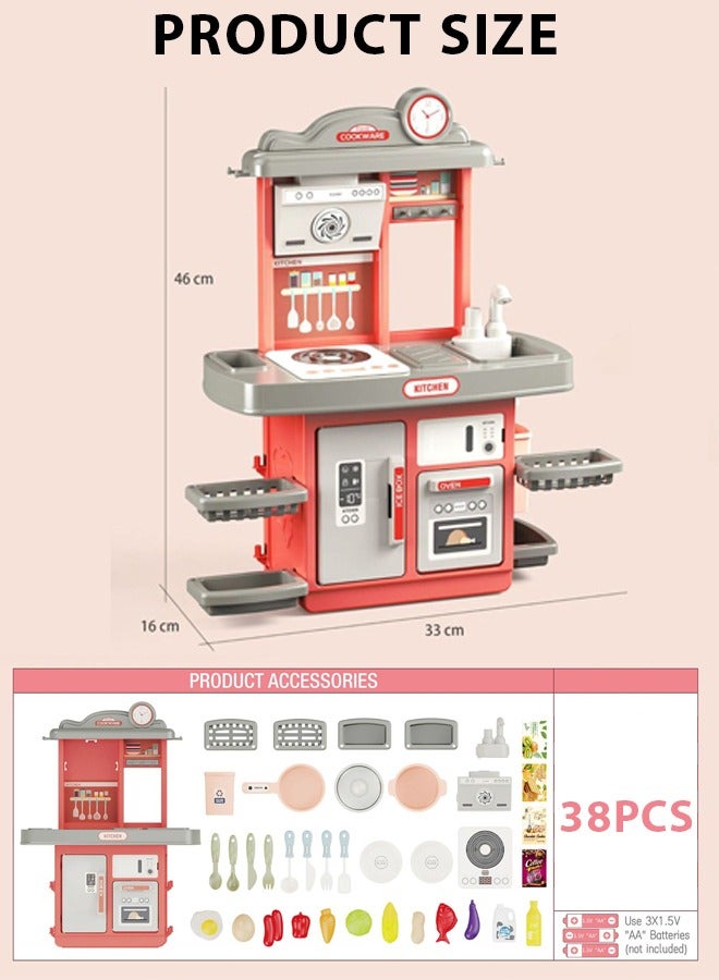 Poxvalzor Children's Kitchen,38pcs Children's Kitchen kitchen toys,Toys with lighting, music, kitchen table itchen set,toysandgames pretend-play kitchentoys,Kitchen Accessories Toys household toys,kitchen playsets,toddler-and-preschoolers toys Children Role Play Cookware Indoor DIY Kitchen Toy Sets Kids Real Cooking Set Vegetables Can Produce Water Girl's and Boy Game - Image 2